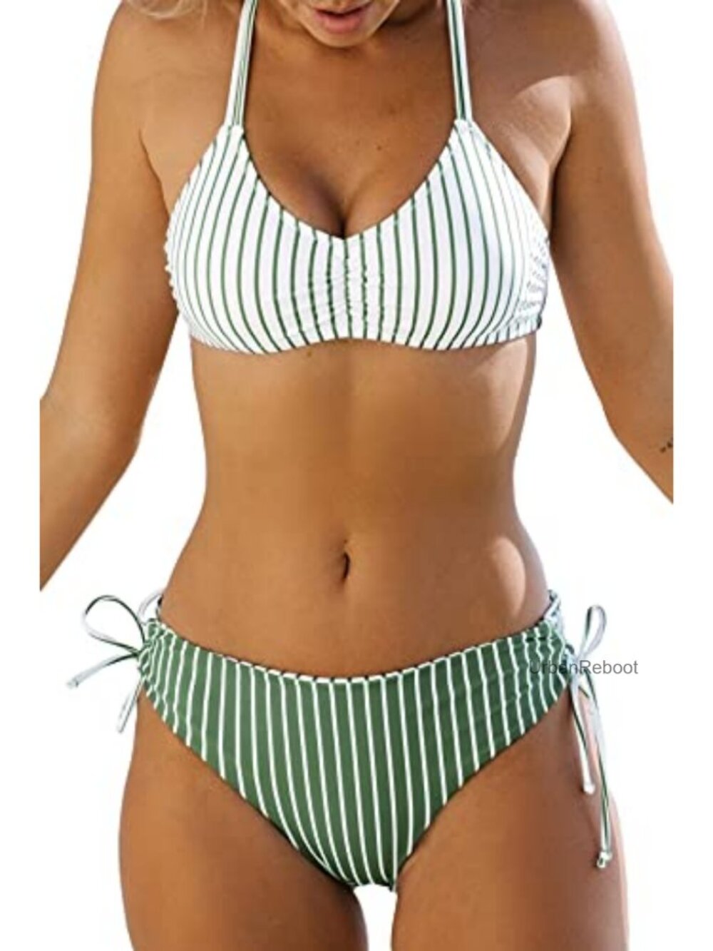 Reversible High Rise Bikini Set with Padded Cups and Lace-Up Braided Straps for